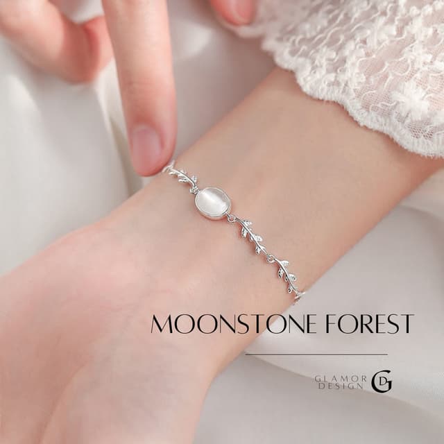 GLAMOR✨Moonstone Forest สร้อยข้อมือเงินแท้ สร้อยข้อมือหินโมร