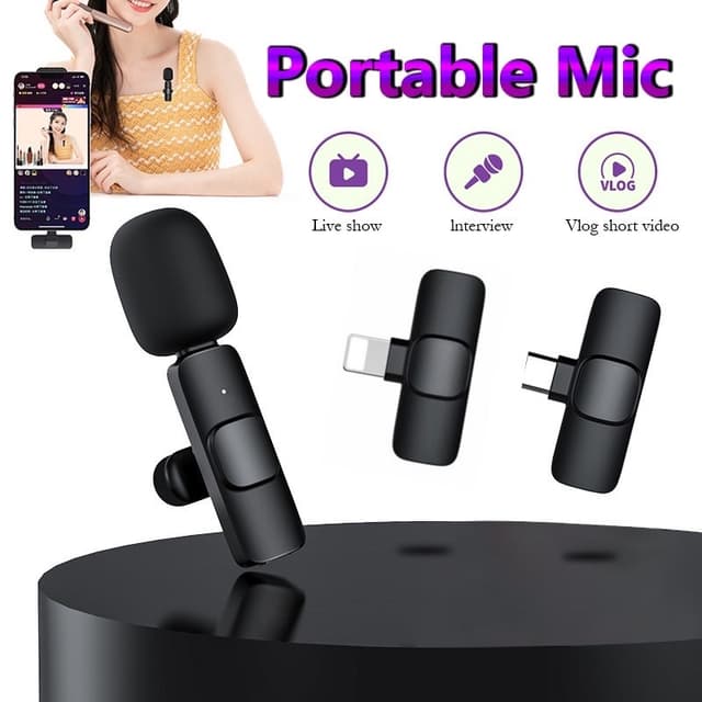 Wireless Microphone  ไมโครโฟนไร้สายแบบพกพาใช้สําหรับ สมาร์ทโ