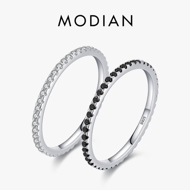 Modian แหวนเงินแท้ 925 ประดับเพทาย คริสตัล สีดํา ซ้อนกันได้ 