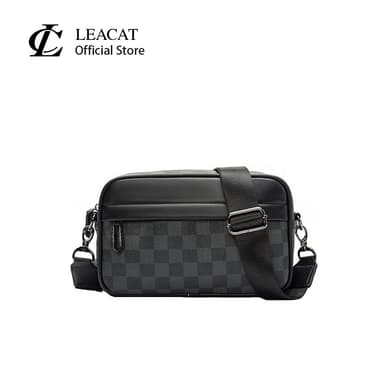 Leacat กระเป๋าสะพายไหล่ สะพายข้าง หนัง Pu สีดํา สไตล์เกาหลี แฟชั่นฤดูร้อน สําหรับผู้ชาย
