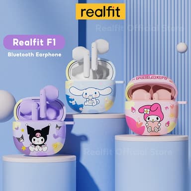 Realfit F1 หูฟังไร้สาย TWS บลูทูธ 5.3 พร้อมเคสน่ารัก Bass หูฟัง สีสันสดใส พร้อมไมโครโฟน คุณภาพเสียงดีเยี่ยม