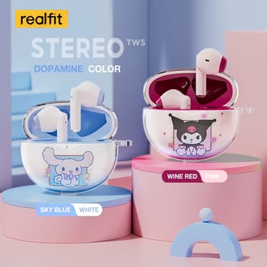 realfit F2 หูฟังบลูทูธเบสที่ยอดเยี่ยมหูฟังไร้สายพร้อมไมโครโฟน 5H เล่นยาวสไตล์เดียวกันกับ Bass หูฟัง Lenovo LP40 Pro