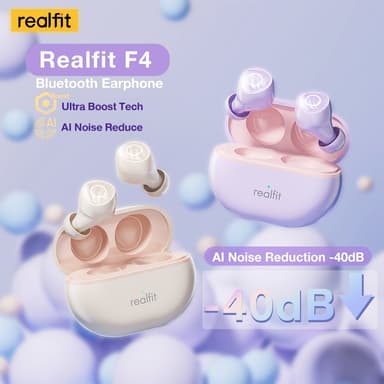 realfit F4 HiFi HD Bass หูฟัง Bluetooth 5.4 โทรชุดหูฟังบลูทูธไร้สาย ลดเสียงรบกวน ANC จับคู่ชุดหูฟังบลูทูธพร้อมไมโครโฟนอย่างรวดเร็ว