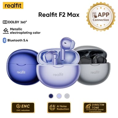 realfit F2 Max Bluetooth 5.4 Active Noise Cancelling หูฟังบลูทูธอัจฉริยะแบบไดนามิก ANC Punchy Bass พร้อมไมโครโฟน