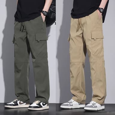 จัดส่งทันทีกางเกงขายาวผู้ชายรุ่นหลวมลําลองสไตล์อเมริกันผ้าระบายอากาศนุ่มสบายพร้อมกระเป๋า5