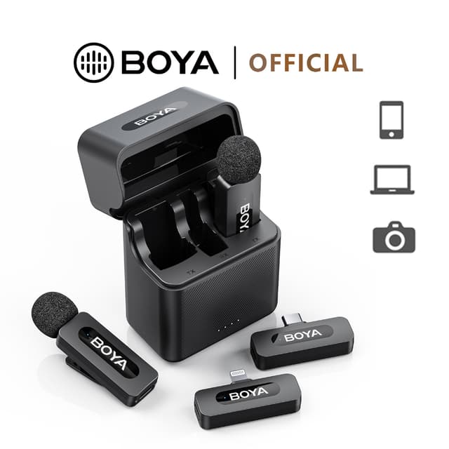 BOYA BY-V3 Comboไมค์ไร้สาย ไมค์ตัดเสียงรบกวน ไมค์ไลฟ์สด พร้อมกล่องชาร์จ สำหรับ สมาร์ทโฟน USB-C
