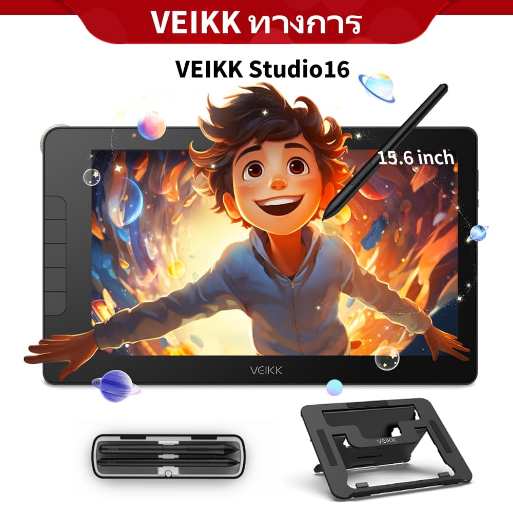 VEIKK Studio 16 จอแสดงผลสำหรับการวาดภาพ ขนาด เมาส์ปากกา15.6 นิ้ว แท็บเล็ตวาดภาพพร้อมหน้าจอ Fully Laminated FHD Monitor พร้อมแรงกดปากกา 16,384 ระดับ และอัตราการตอบสนอง 290 PPS พร้อมสไตลัสและขาตั้งแบบพับแยก https://wayoza.com