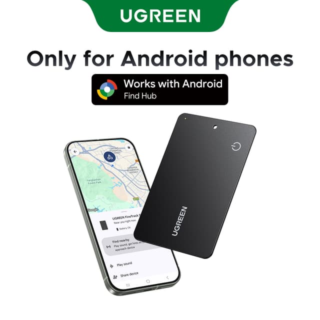 UGREEN สําหรับ Android GPS ติดตามของหาย Tracker Wallet Card สําหรับกระเป๋าสตางค์ รองรับเครือข่าย Google Find Hub (ศูนย์การค้นหาของ Google)