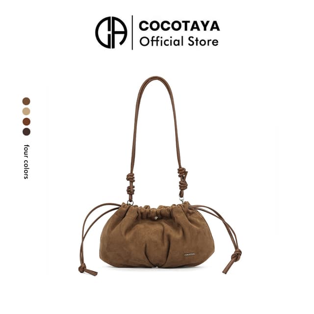 (COCOTAYA) Bag กระเป๋าสะพายไหล่ผู้หญิงทำจากหนังกลับ สไตล์เรโ