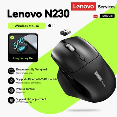 Lenovo N230 2.4GHz เมาส์เงียบไร้สาย 2.4G Ultra-Low Latency Fast Response Super Long Battery Life Business Office การออกแบบตามหลักสรีรศาสตร์