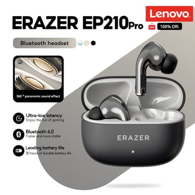 Lenovo ERAZER EP210 Pro หูฟังบลูทูธไร้สาย True - บลูทูธ 6.0, ชุดหูฟังสําหรับเล่นเกม Latency ต่ําเป็นพิเศษ, 360° เสียงพาโนรามา อายุการใช้งานแบตเตอรี่ยาวนาน 20 ชม.