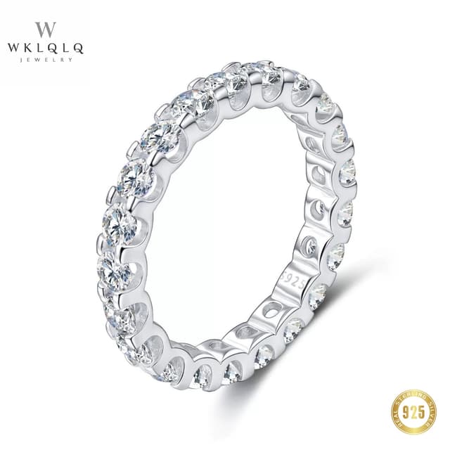 WKLQLQ แหวนเงินแท้ 925 แถวเพชรเต็มวง | เพทาย CZ รอบวง | แหวน