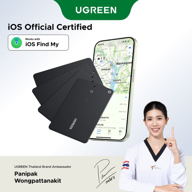 UGREEN GPS ติดตามของหาย สมาร์ท Tracker อุปกรณ์ติดตามขนาดเล็ก รองรับเครือข่าย iOS Find My Bluetooth Tracker