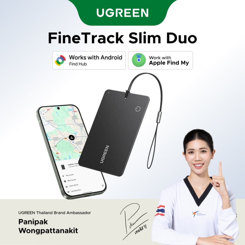 UGREEN FineTrack Slim Duo เครื่องติดตาม Smart Tag GPS ติดตามของหาย รองรับเครือข่าย Google Find Hub และ iOS Find My https://wayoza.com