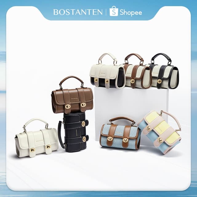 BOSTANTEN Mini Belle กระเป๋าถือผู้หญิง กระเป๋าสะพาย หนัง PU 