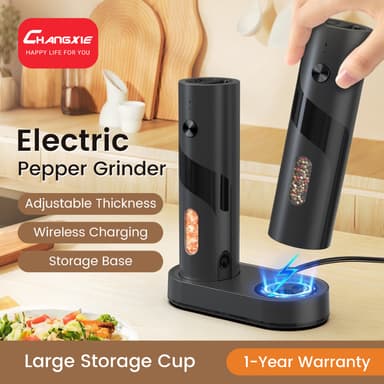 CHANGXIE เครื่องบดพริกไทย ฐานชาร์จไร้สาย ปรับระดับบดได้ Electric Pepper Grinder เครื่องบดพริกไทยไฟฟ้า บดพริกไทยไฟฟ้า เครื่องบดเกลือพริกไทย พริกไทยบด เครื่องบดเครื่องเทศ Electric Salt Pepper Grinder