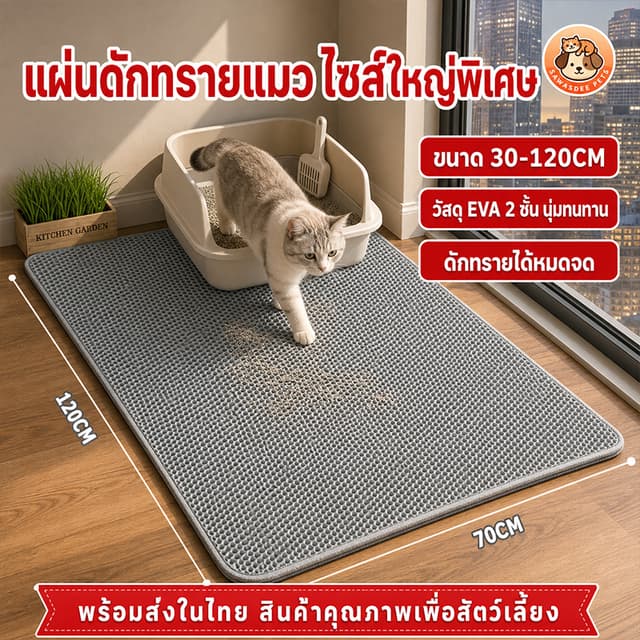 120*70cm แผ่นดักทรายแมว🔥 พรม 2 ชั้น EVA แผ่นรองทรายแมวขนาดใ