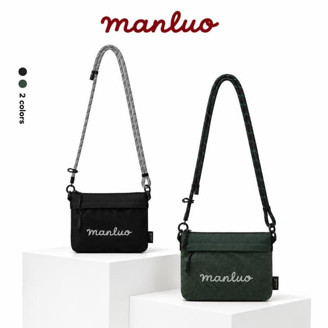 MANLUO TWIST — กระเป๋าสะพายข้าง ผ้าตาข่าย 2 ช่องซิป สายเชือก