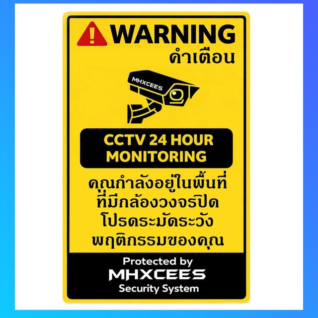 MHXCEES สติกเกอร์เตือน CCTV กันน้ำ กาวติดแน่น ป้ายติดสำหรับ 