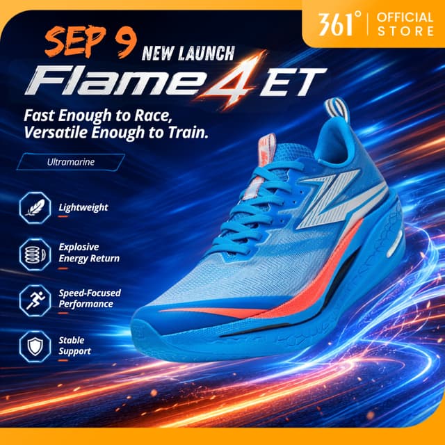 【ซ้อมเร็ว 15 กม.+】361 Degrees Flame 4 ET│ผู้ชายผู้หญิงรองเท้