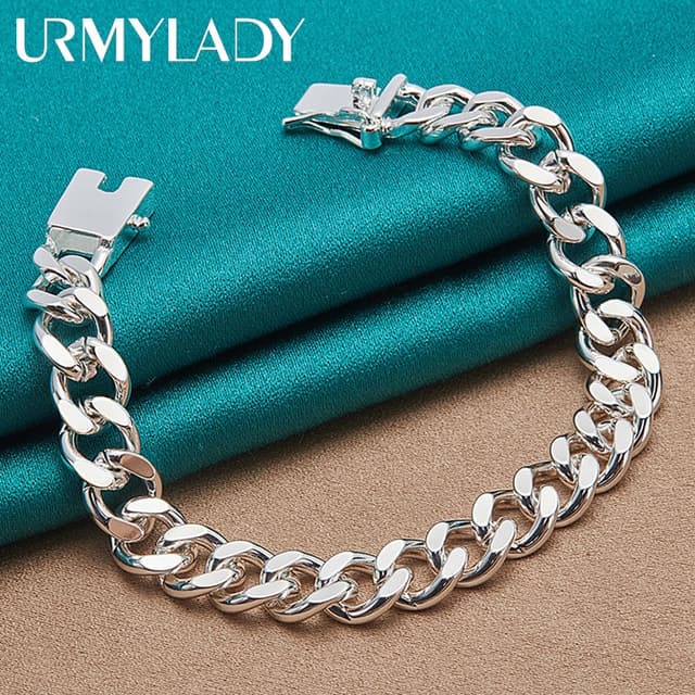Urmylady สร้อยข้อมือเงินแท้ 925 10 มม. หัวเข็มขัดสี่เหลี่ยม 
