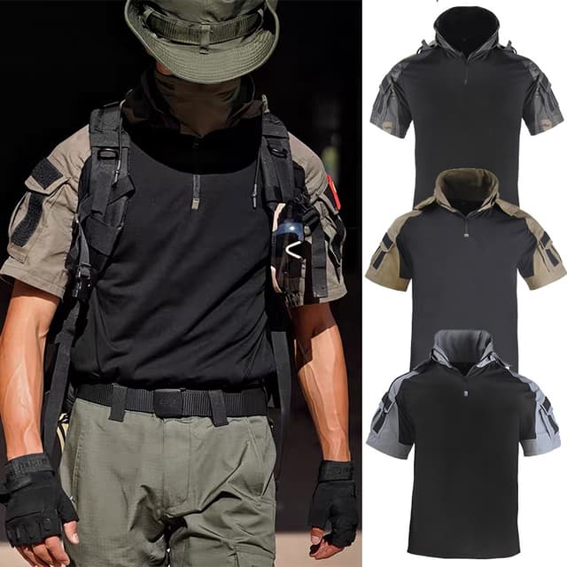 เสื้อฮู้ดดี้ แขนสั้น ลายพราง เหมาะกับใส่กลางแจ้ง ล่าสัตว์ สํ