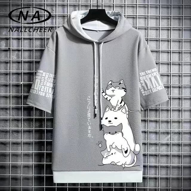 NALLCHEER เสื้อยืดแขนสั้น มีฮู้ด ทรงหลวม แฟชั่นฤดูร้อน สําหร