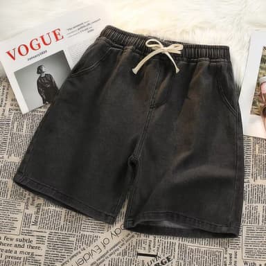 MNO.9 Short jeans 027 กางเกงยีนส์ ขาสั้น เอวยางยืด ทรงหลวม แนวสตรีท