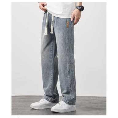 56MEN Cargo Jeans E012 กางเกงยีนส์ คาร์โก้ ขายาวชาย เอวยางยืด มีเชือกผูก