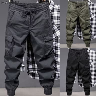 กางเกงขายาวคาร์โก้ หลายกระเป๋า พลัสไซซ์ สีดํา เทา เขียว แฟชั่นสําหรับผู้ชาย ไซซ์ ชุดยุทธวิธี M-5XL