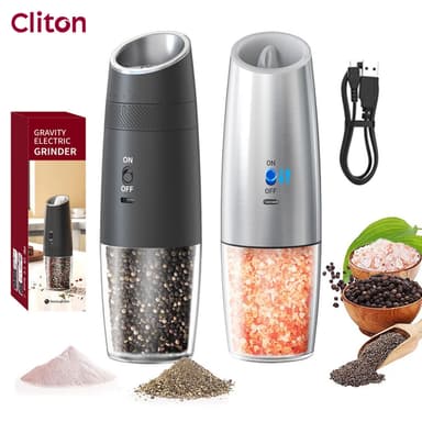 Cliton เครื่องบดพริกไทยไฟฟ้า 5 การตั้งค่าการบดแบบปรับได้ Gravity-Activated 135mL ความจุขนาดใหญ่