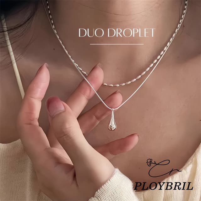 PLOYBRIL✨สร้อยคอเงิน Duo Droplet สร้อยคอเงินแท้925 สร้อยคอสอ