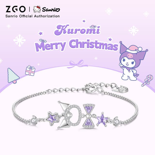 ZGO Kuromi สร้อยข้อมือเงินแท้ S925 สำหรับผู้หญิง แฟชั่นและขอ