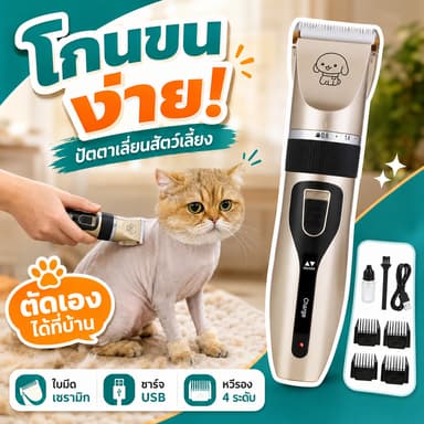 เครื่องตัดขนสัตว์เลี้ยง ปัตตาเลี่ยนแมวสุนัข USB ใบมีดเซรามิก พร้อมหวีรอง 4 ระดับ ปรับความยาวได้ อุปกรณ์แต่งขนที่บ้าน COD