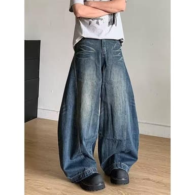 MNO.9 Jeans M28 กางเกงยีนส์ แต่งเฟด กางเกงยีนส์ขายาว ทรงบอลลูน แต่งตะเข็บหน้า-หลัง กางเกงยีนส์ ขายาว ผู้ชาย Clothing Man