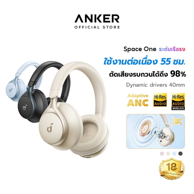 Soundcore Space One S1 headphone bluetooth 5.3 หูฟังบลูทูธไร้สาย หูฟังตัดเสียงรบกวน LDAC Hi-Res ANC 55H A3035