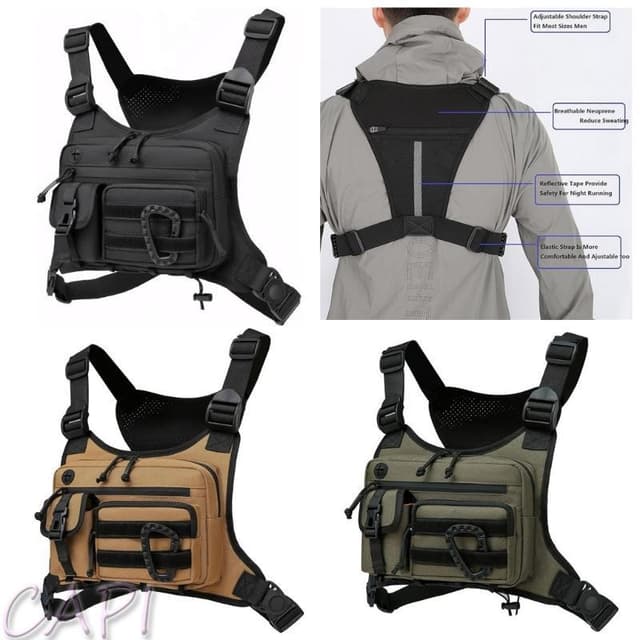 กระเป๋าหน้าอกมัลติฟังก์ชัน MOLLE สำหรับผู้ชาย พร้อมสายสะพายป