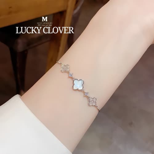 MEET💕กำไลเงิน Lucky Clover กำไลเงินแท้ สร้อยข้อมือปรับได้ ก