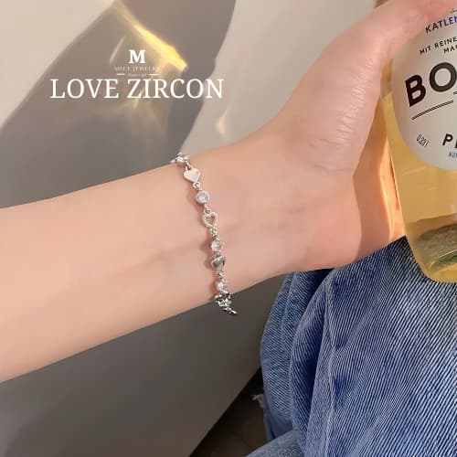 MEET💕กำไลเงิน Love Zircon กำไลเงินแท้ สร้อยข้อมือปรับได้ กำ