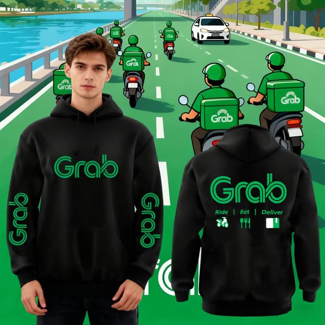 2025 Grab เสื้อฮู้ด ไลน์แมน งานป้าย แบบซิป-สวม ผ้าดีเกรดA เส