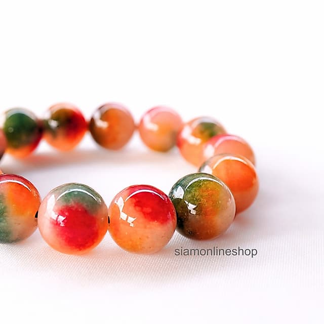 LUCKYSTONE หินสีนำโชค โทนสีเหลืองเขียว ขนาด 12 มม. สร้อยข้อม