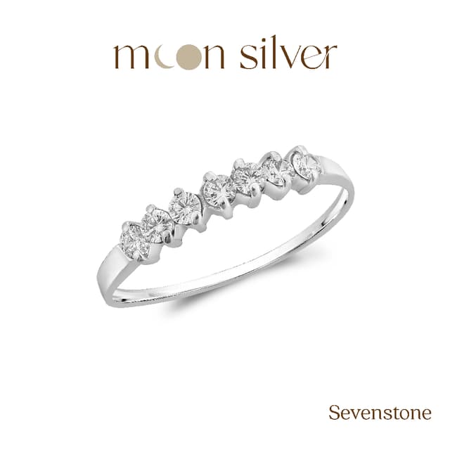 Moonsilver แหวนเงินแท้ 925 รุ่น Sevenstones ฝังเพชร CZ (ถ้าไ