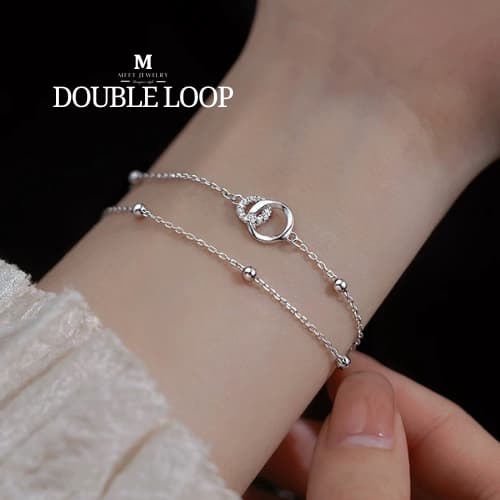 MEET💕พร้อมส่ง กำไลเงิน Double loop สร้อยข้อมือปรับได้ กำไลแ