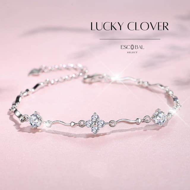ESCOBAL พร้อมส่ง สร้อยข้อมือเงินแท้ Lucky Clover กำไลเพชร Mo