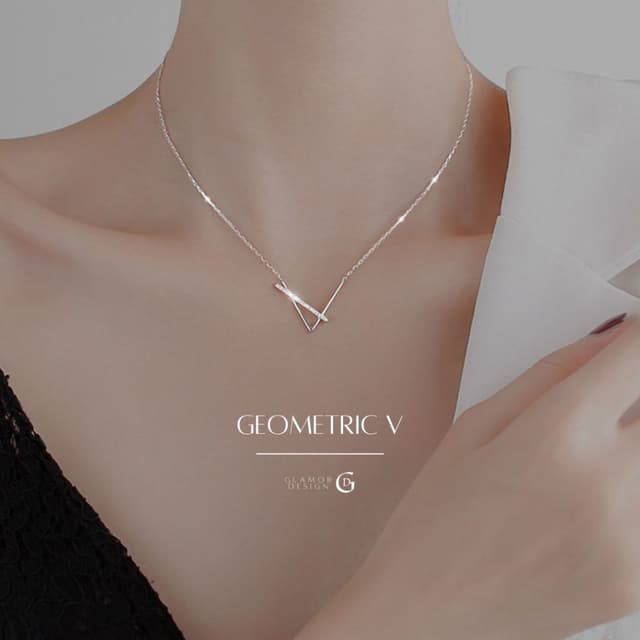 GLAMOR✨สร้อยคอเงินแท้ Geometric V สร้อยเงินแท้ สร้อยแฟชั่น ส