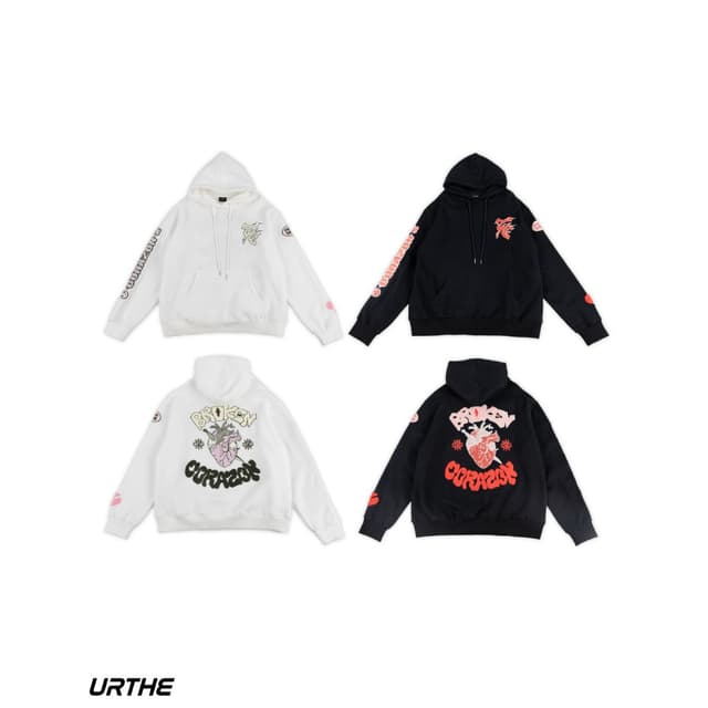 URTHE - เสื้อฮู้ด ปักลาย Oversize รุ่น  BROKEN CORAZON HOODI