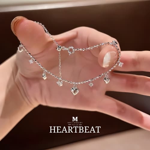 MEET💕กำไลเงิน Heartbeat กำไลเงินแท้ สร้อยข้อมือปรับได้ กำไล