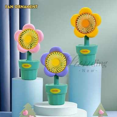 พัดลมตั้งโต๊ะ ขนาดเล็ก แบบพกพา ชาร์จUSB สไตล์กระถางดอกไม้ สําหรับนักเรียน กระถางดอกไม้ เก็บแบตC00021
