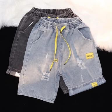 กางเกงยีนส์ขาสั้นเอวยางยืดผู้ชาย สวมใส่สบาย แฟชั่นสําหรับผู้ชาย