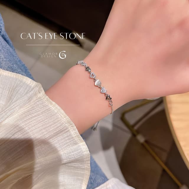 GLAMOR✨กําไลเงินแท้ Cat's Eye Stone สร้อยข้อมือเงินแท้ กําไล